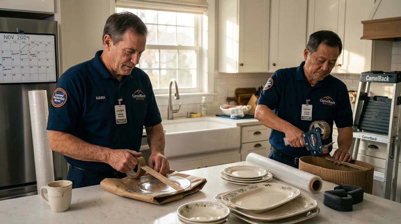 Professional crew packing kitchen dishware in Hampton, GA